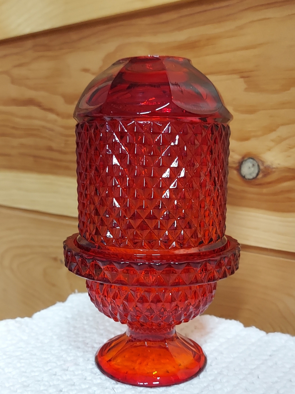 Vintage MCM Viking Glass Ruby Red Diamond Point "Glimmer" Fairy Lamp